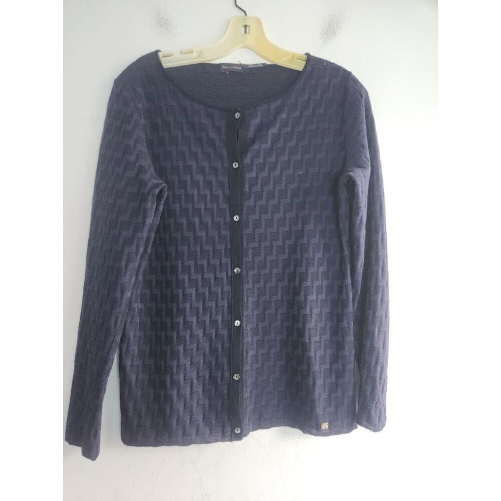 Paul & Shark Dark Blue Virgin Wool Made in Italy Cardigan Knit Sweater Medium